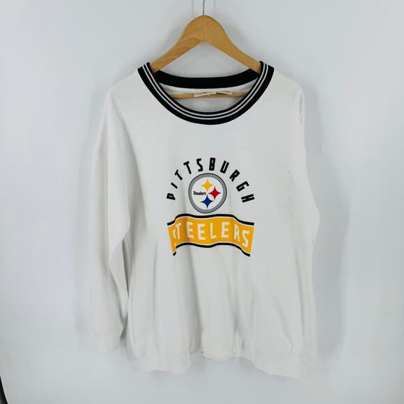 Vintage Fanatics Pittsburgh Steelers White Crew Neck Sweatshirt Size Women's 1X - Picture 1 of 6